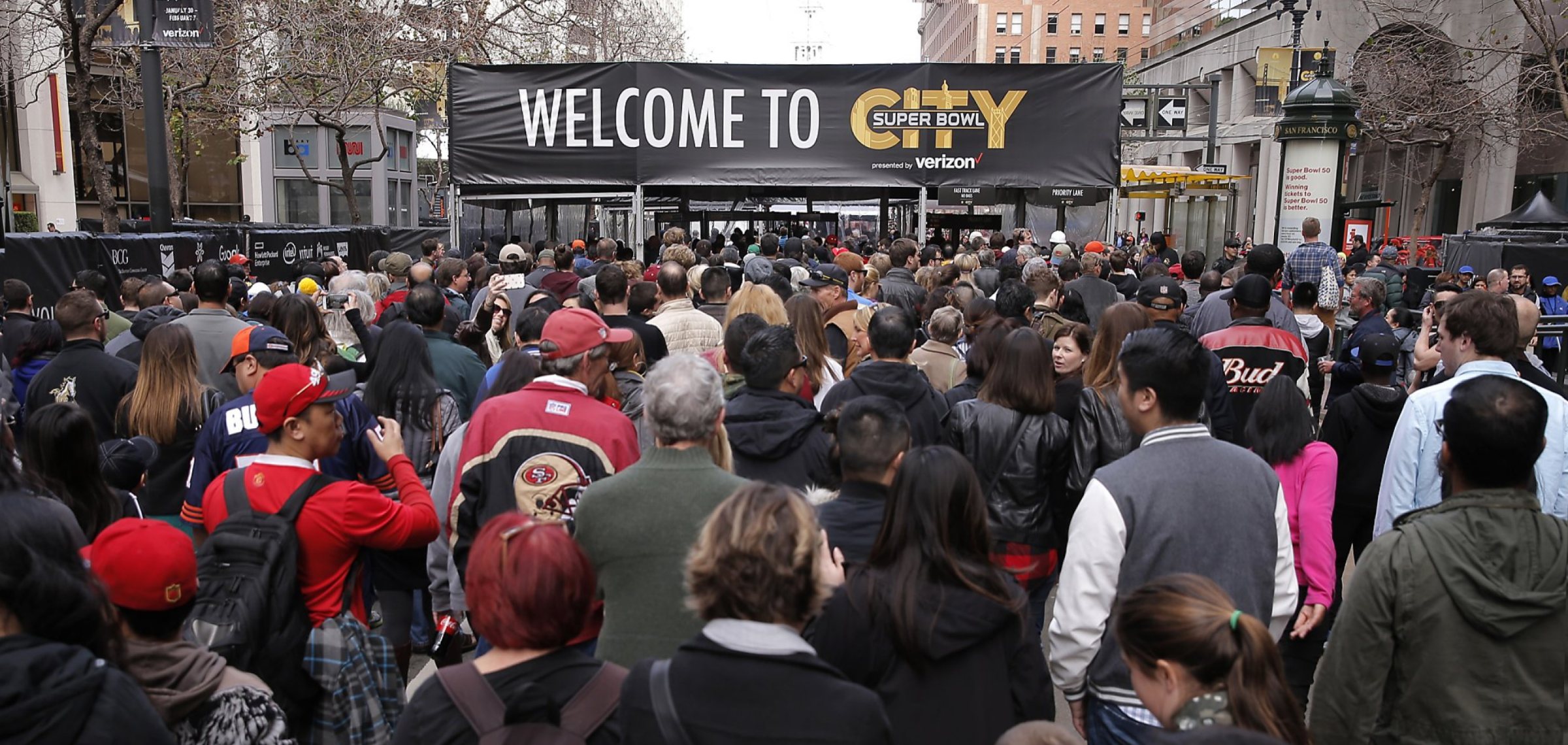 Crowds at Super Bowl City